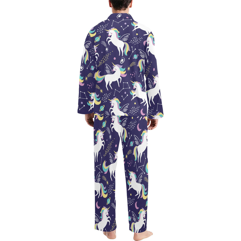 Hand drawn cute unicorn star planet Men's Long Pajama Set