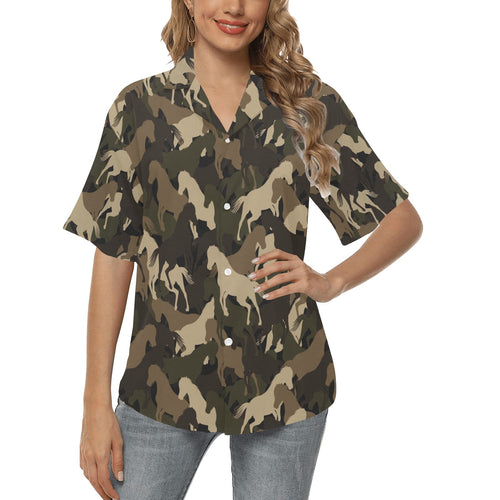 Horse Camouflage Pattern Women's All Over Print Hawaiian Shirt