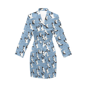 Seagull Pattern Print Design 04 Women's Long Sleeve Belted Night Robe