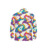 Colorful crow illustration pattern Men's Long Sleeve Polo Shirt