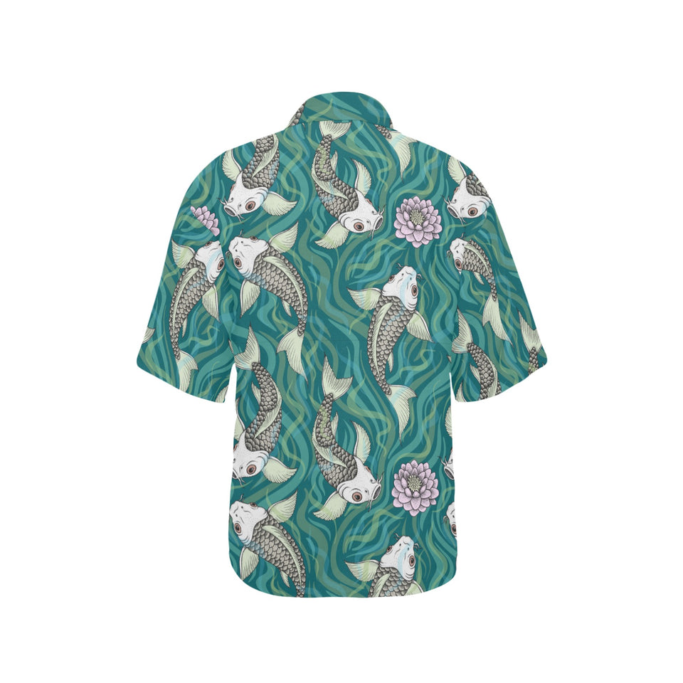 Koi Fish Carp Fish lotus pattern Women's All Over Print Hawaiian Shirt