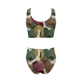 Japanese cranes flying forest dot pattern Chest Bowknot High Waisted Bikini Swimsuit