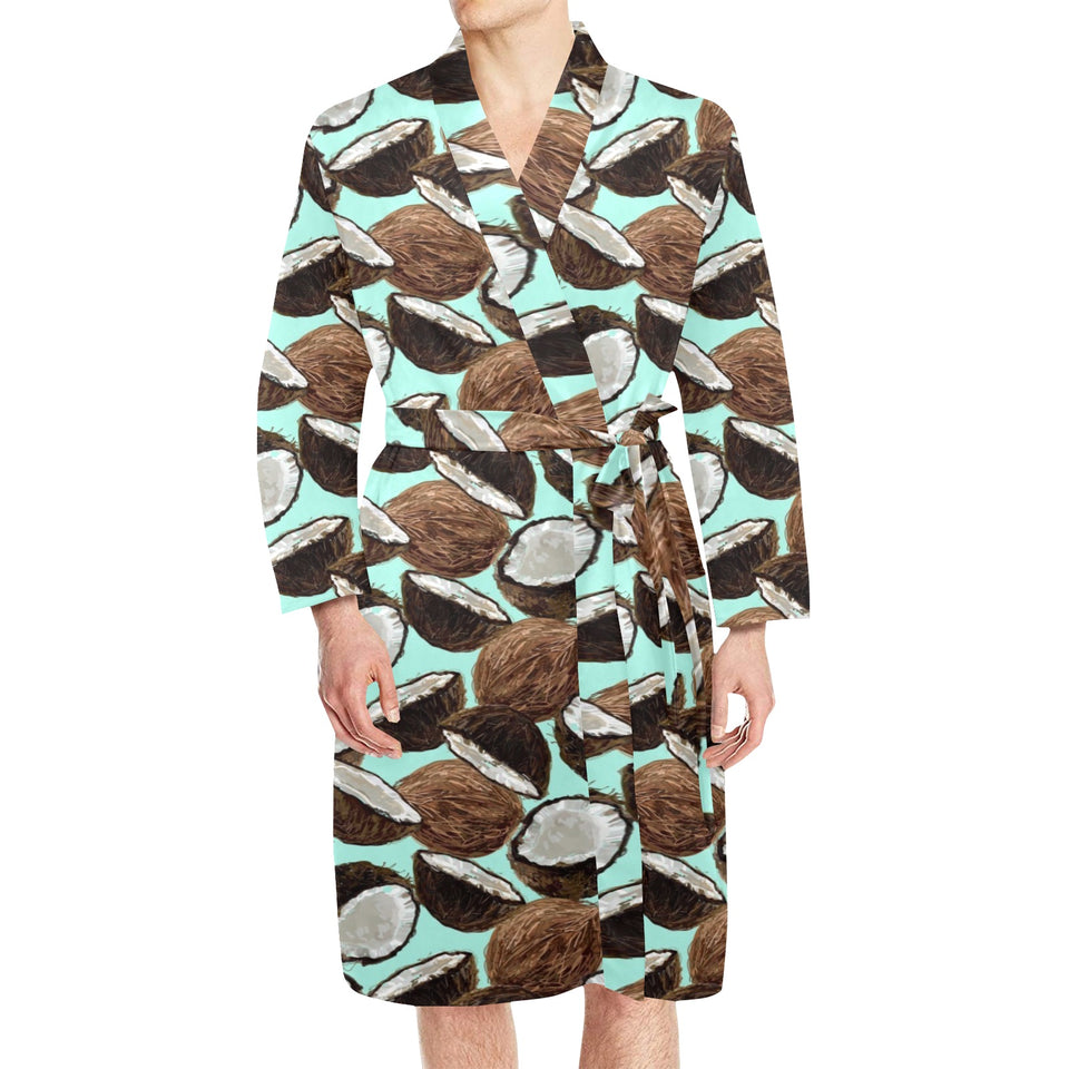 Coconut Pattern Print Design 03 Men's Long Sleeve Belted Night Robe