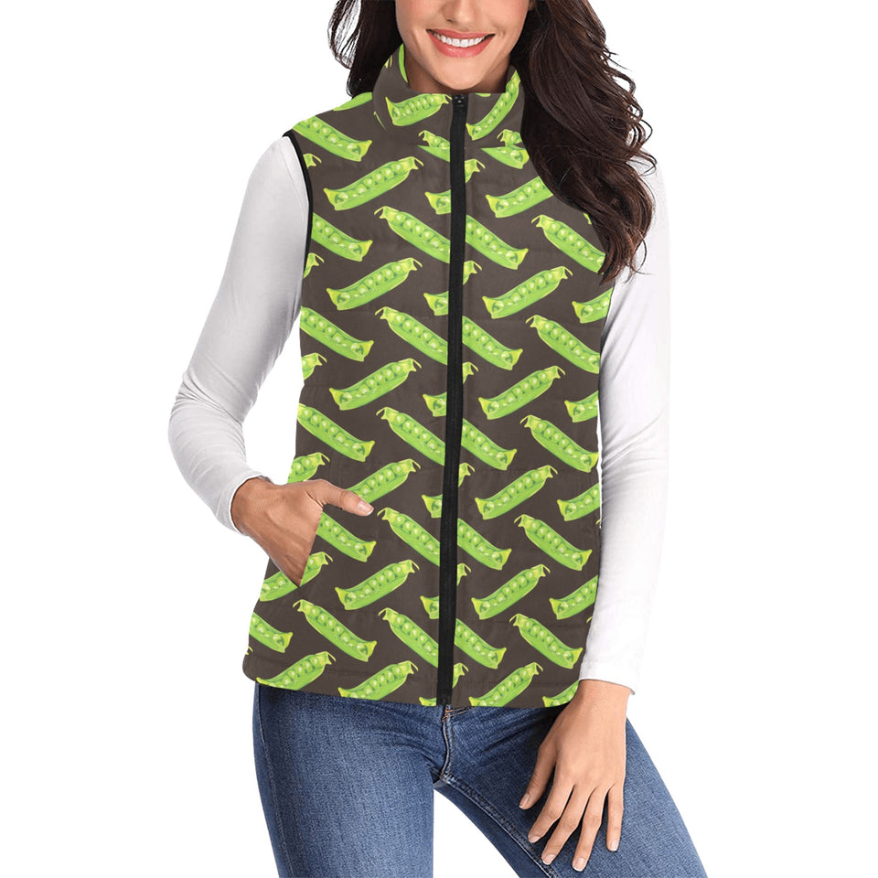 Green Peas Pattern Print Design 05 Women's Padded Vest