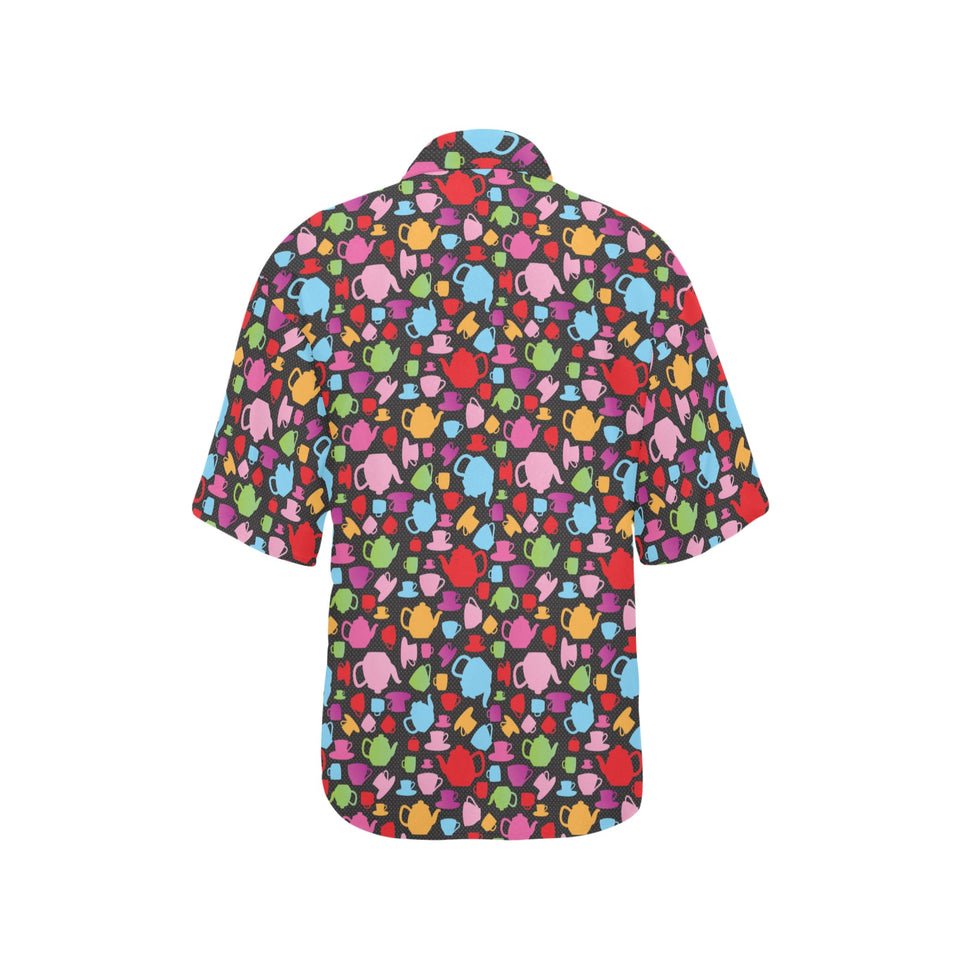 Tea pots Pattern Print Design 01 Women's All Over Print Hawaiian Shirt