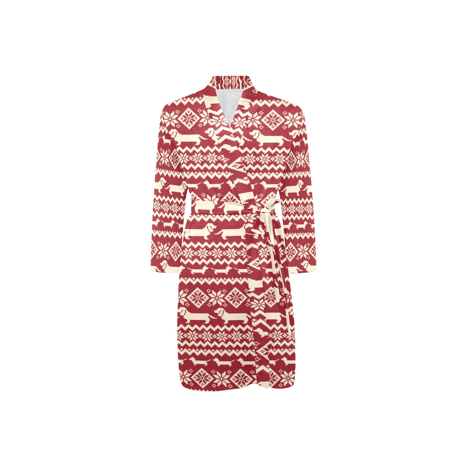 Dachshund Nordic pattern Men's Long Sleeve Belted Night Robe