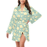 Tea pots Pattern Print Design 02 Women's Long Sleeve Belted Night Robe