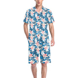 Hibiscus Pattern Print Design 02 Men's V-Neck Short Pajama Set