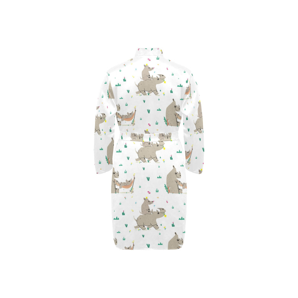 Cute Rhino pattern background Men's Long Sleeve Belted Night Robe