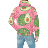 Avocado slices leaves pink back ground Men's Padded Hooded Jacket