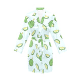 Durian pattern blue background Women's Long Sleeve Belted Night Robe