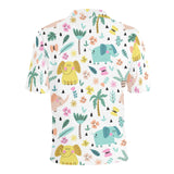 Cute elephants palm tree flower butterfly pattern Men's All Over Print Polo Shirt