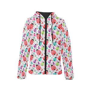 Ladybug Pattern Print Design 03 Women's Padded Hooded Jacket