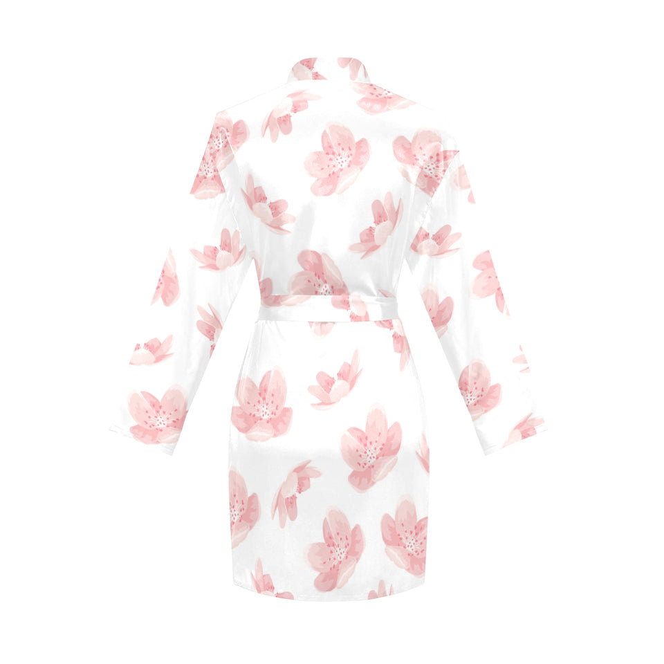 Pink sakura cherry blossom pattern Women's Long Sleeve Belted Night Robe