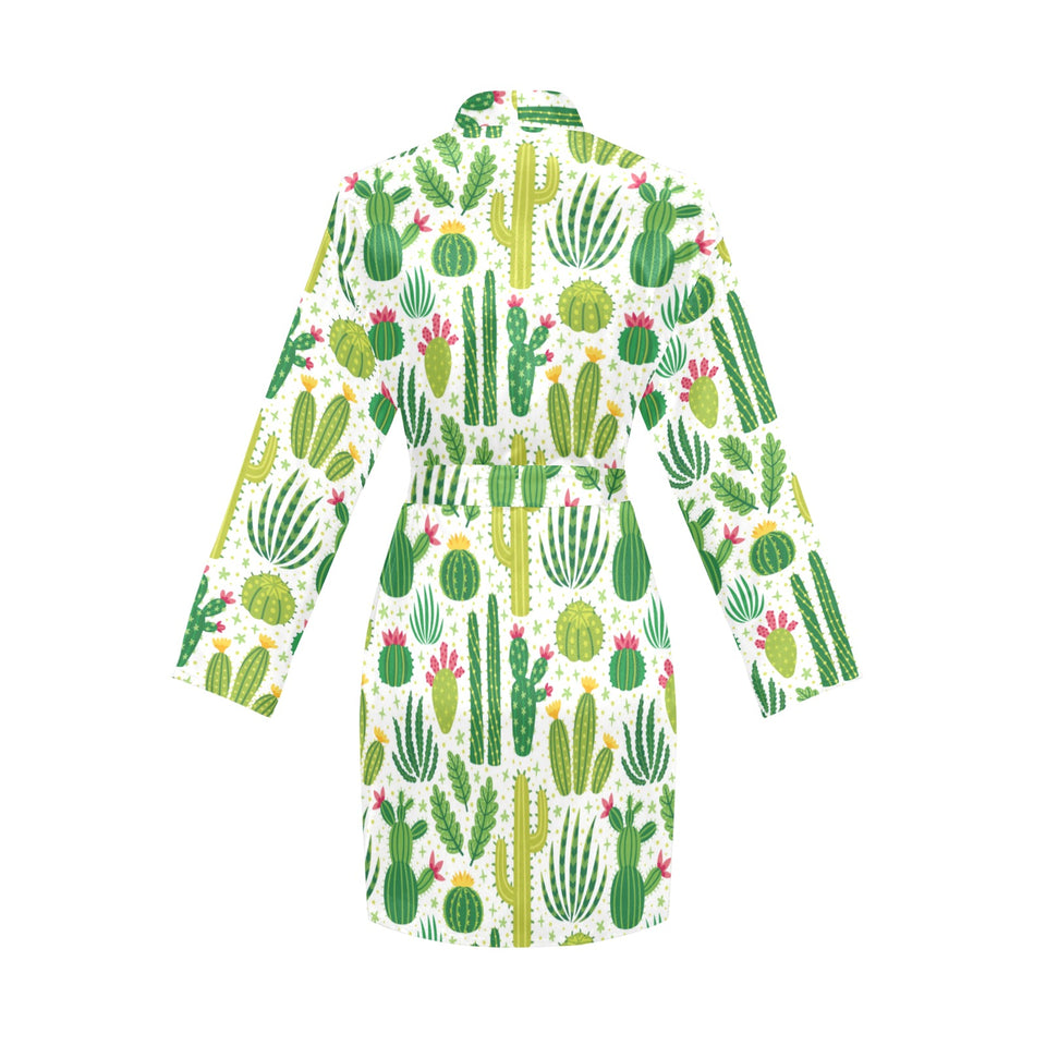 Cactus pattern copy Women's Long Sleeve Belted Night Robe