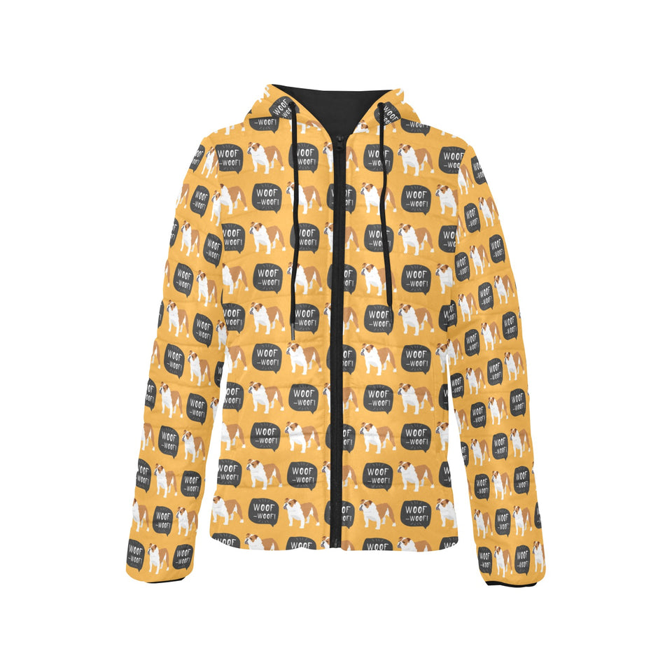 English Bulldog Pattern Print Design 04 Women's Padded Hooded Jacket
