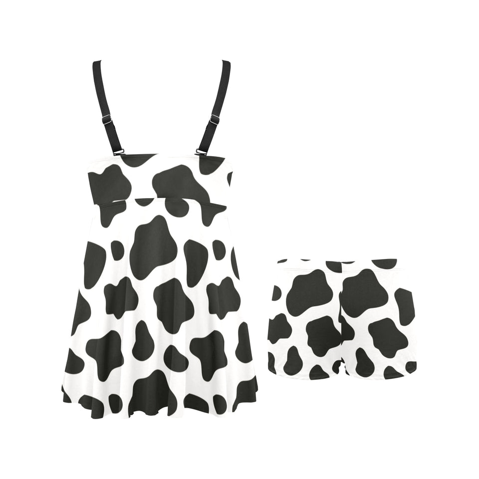 Cow skin pattern Chest Sexy Pleated Two Piece Swim Dress