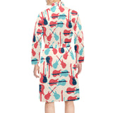 Red Blue guitar pattern Men's Long Sleeve Belted Night Robe