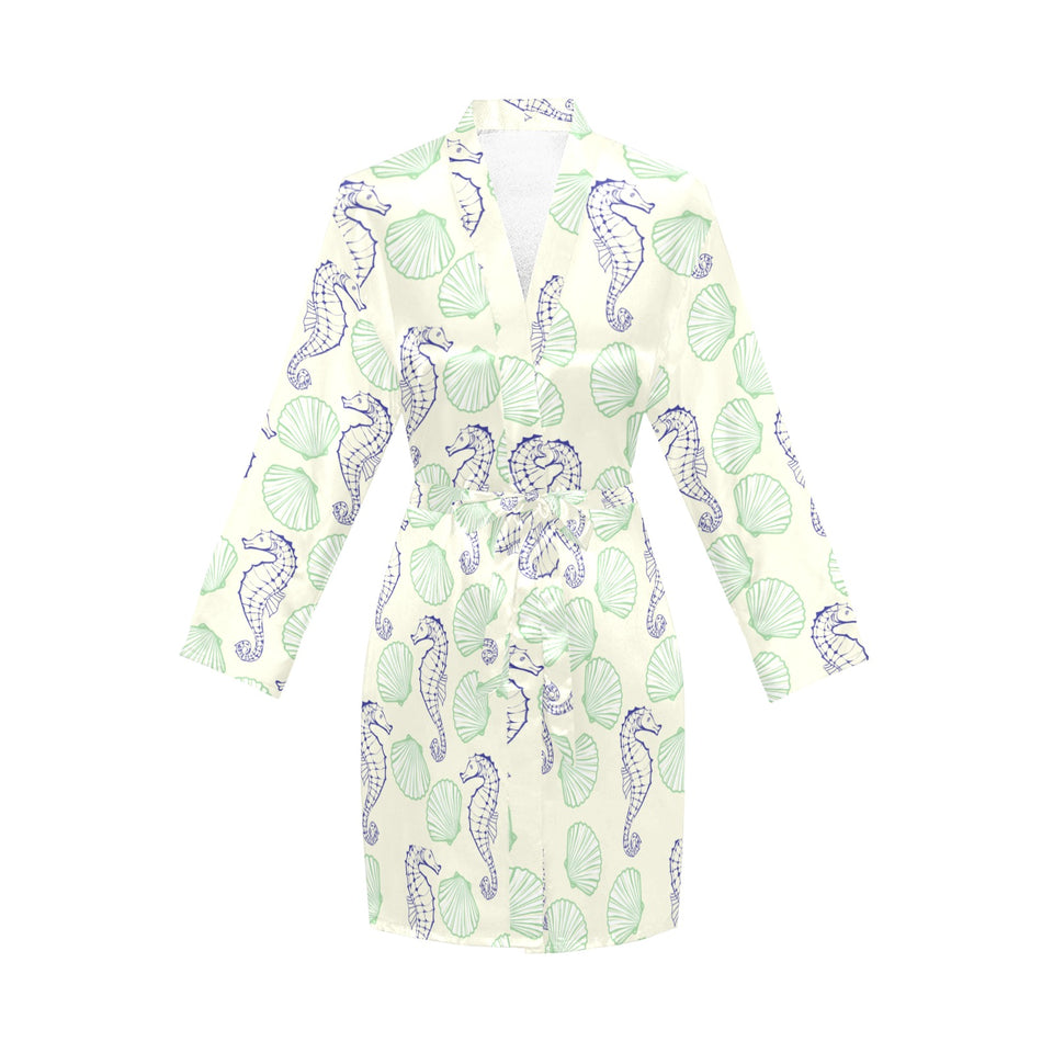 Seahorse shell pattern Women's Long Sleeve Belted Night Robe