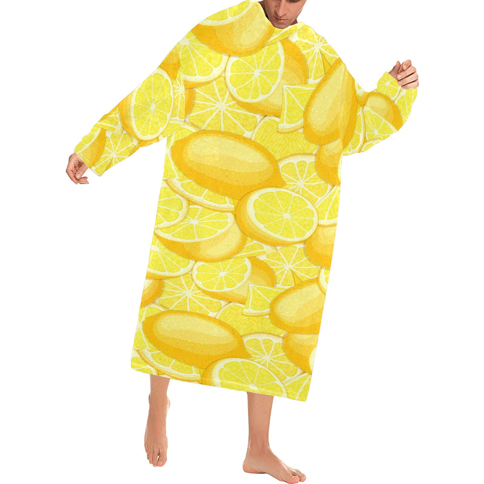 lemon pattern Blanket Robe with Sleeves