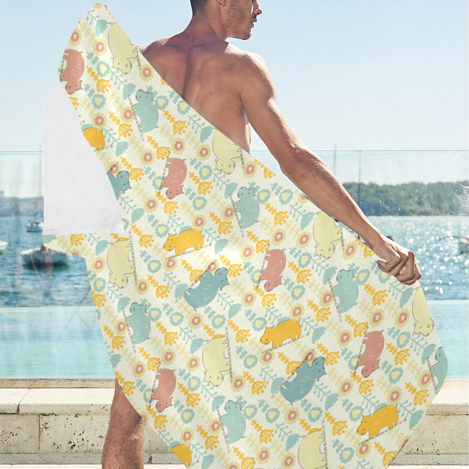 Hippopotamus Pattern Print Design 04 Beach Towel