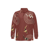 Koi Fish Carp Fish red background Men's Long Sleeve Polo Shirt