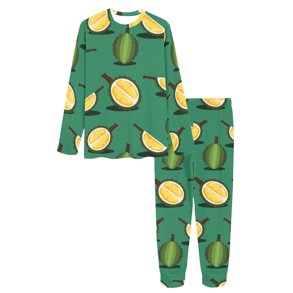 Durian pattern green background Women's All Over Print Pajama Set