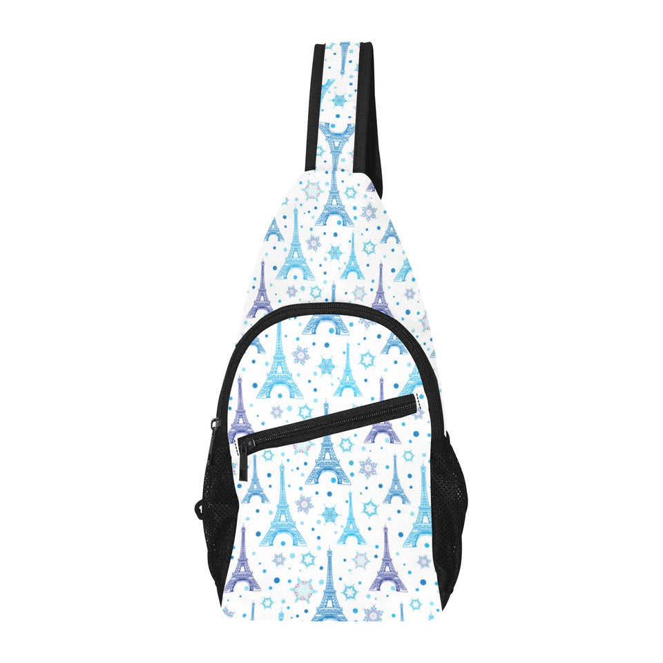 Blue Eiffel Tower Theme Pattern Print Design 01 All Over Print Chest Bag