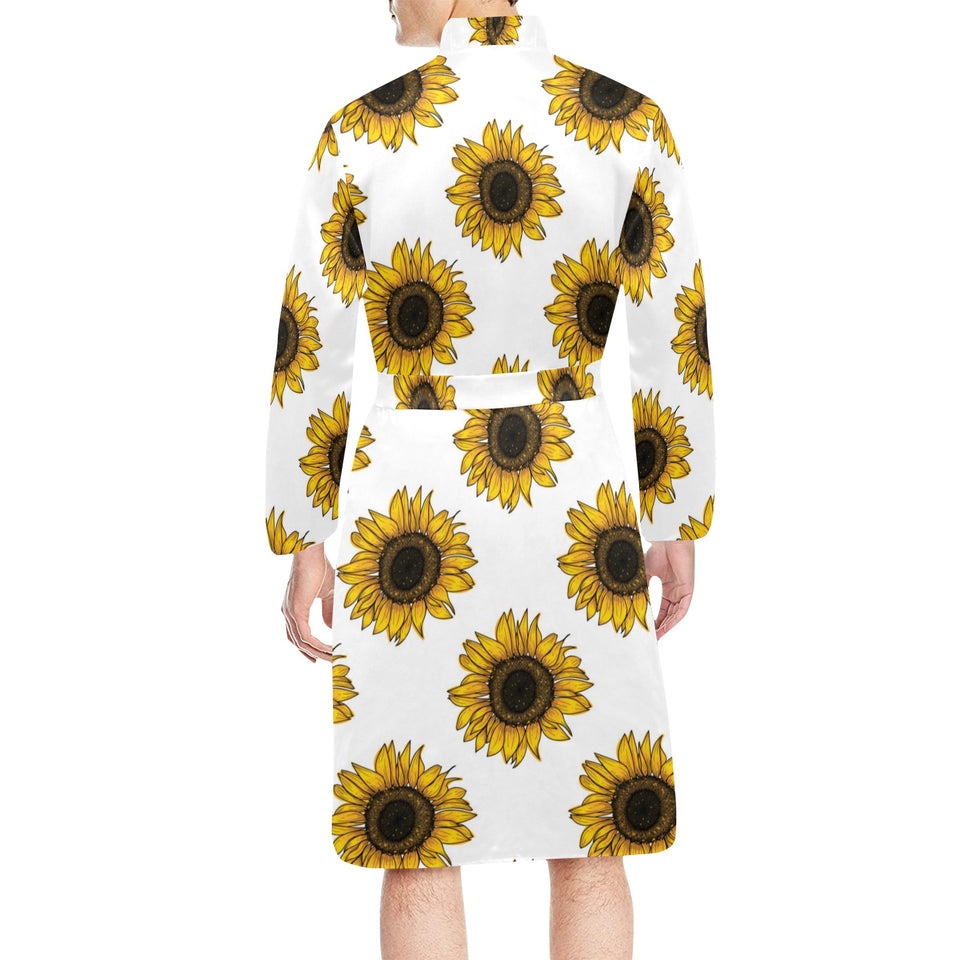 Sunflower pattern Men's Long Sleeve Belted Night Robe