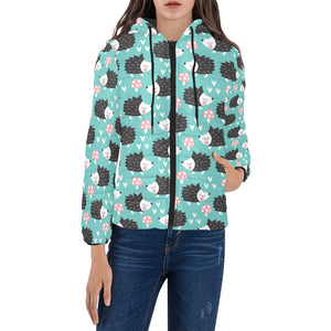 Hedgehog Pattern Print Design 03 Women's Padded Hooded Jacket