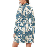 Sea turtle Polynesian Tribal design pattern Women's Long Sleeve Belted Night Robe