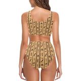 Egypt Hieroglyphics Pattern Print Design 02 Chest Bowknot High Waisted Bikini Swimsuit