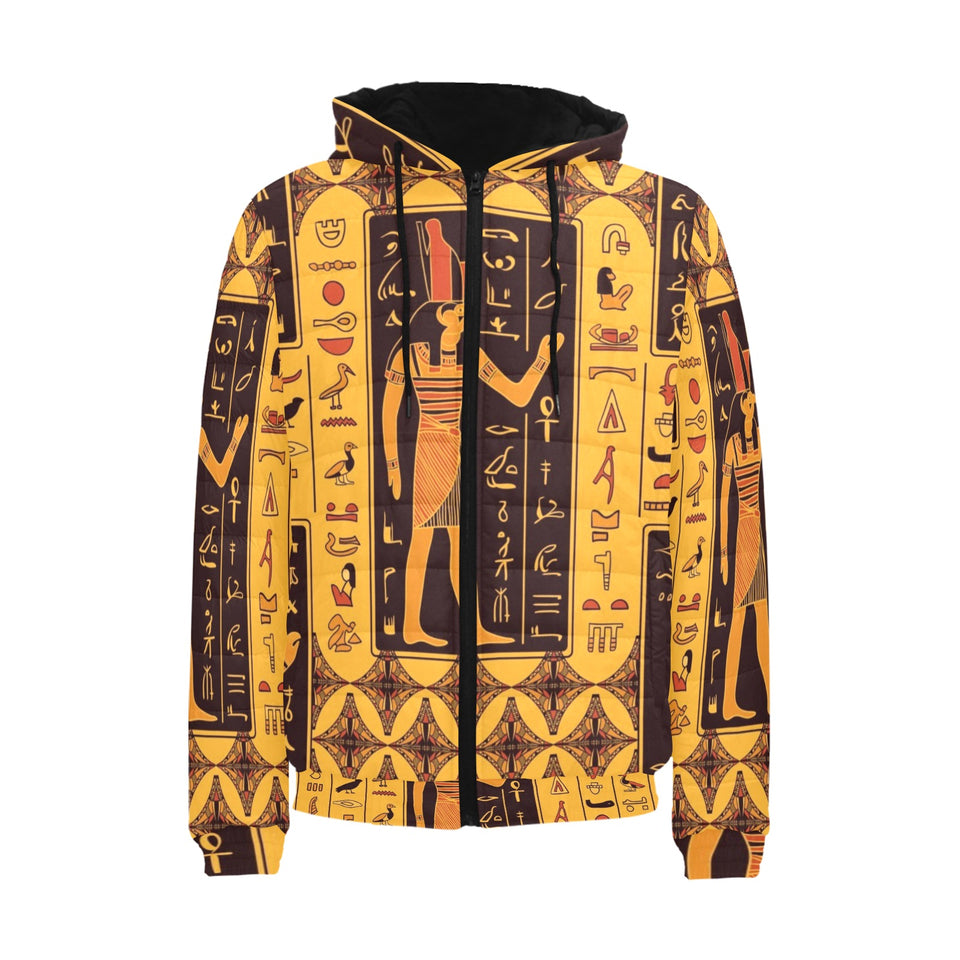 Egypt Hieroglyphics Pattern Print Design 05 Men's Padded Hooded Jacket