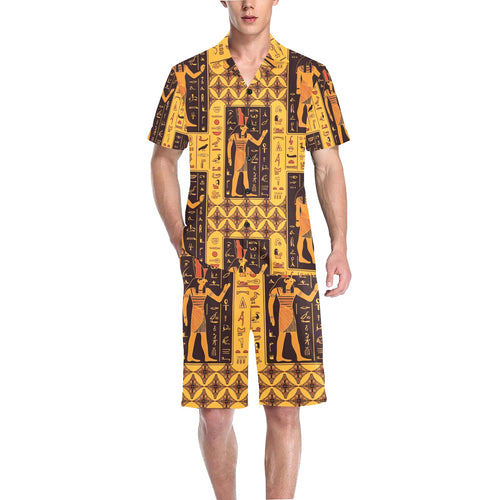 Egypt Hieroglyphics Pattern Print Design 05 Men's V-Neck Short Pajama Set