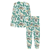 Cute sloths tropical palm leaves white background Women's All Over Print Pajama Set