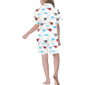 Watercolor helicopter cloud pattern Kids' Boys' Girls' V-Neck Short Pajama Set