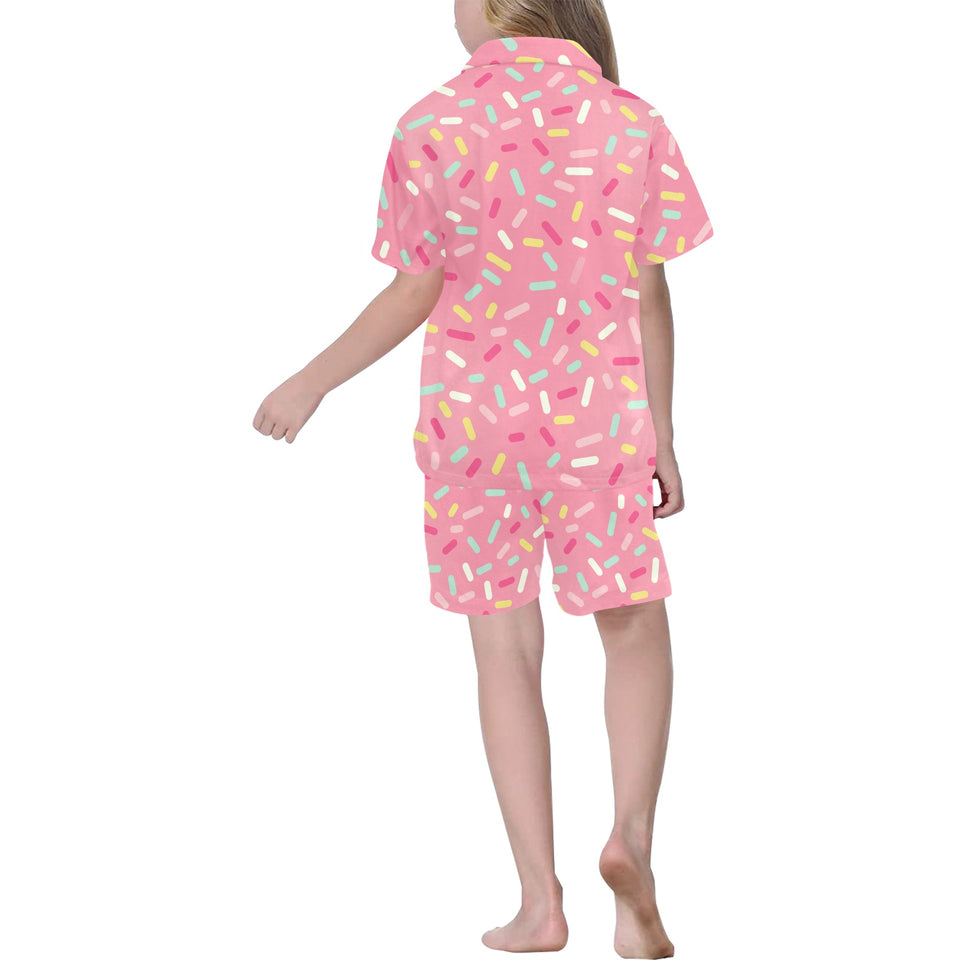 Pink donut glaze candy pattern Kids' Boys' Girls' V-Neck Short Pajama Set