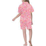 Pink donut glaze candy pattern Kids' Boys' Girls' V-Neck Short Pajama Set