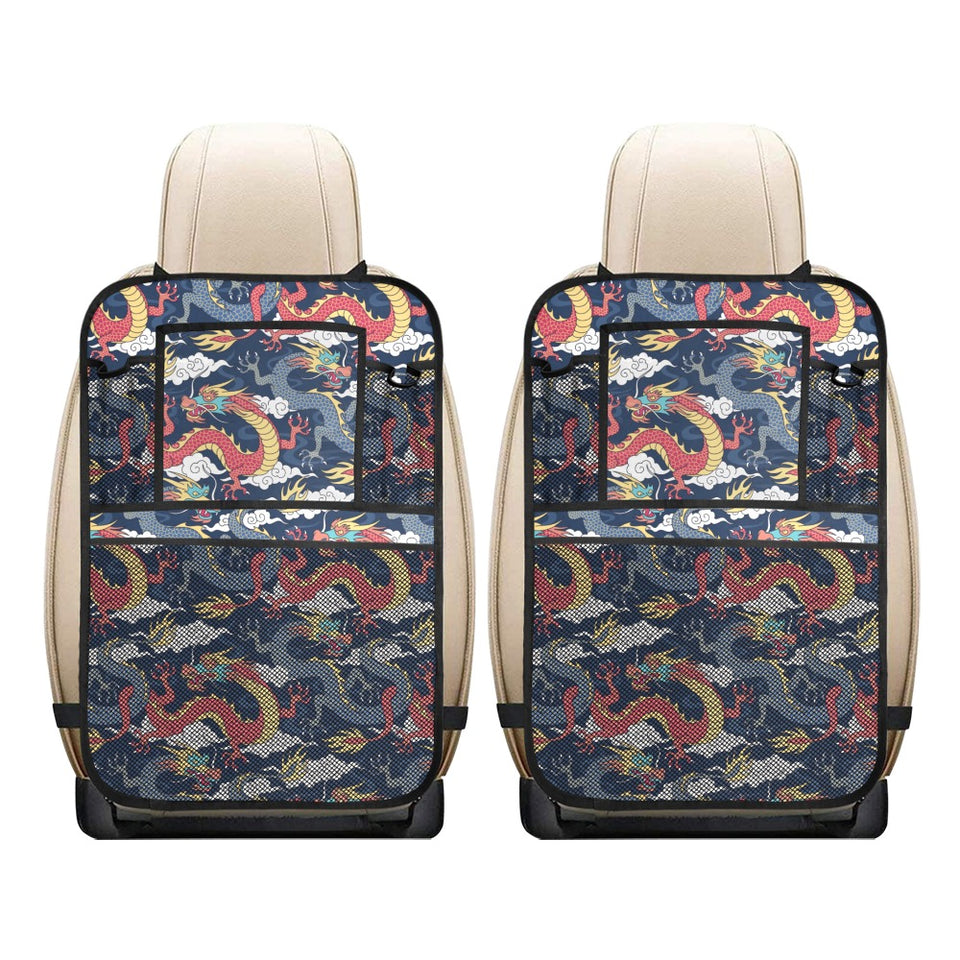 Blue red dragon cloud pattern Car Seat Back Organizer