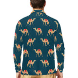 Camel pattern blue blackground Men's Long Sleeve Polo Shirt