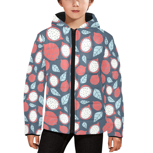 dragon fruits dark blue background Kids' Boys' Girls' Padded Hooded Jacket
