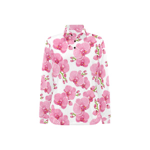 pink purple orchid pattern background Women's Long Sleeve Polo Shirt