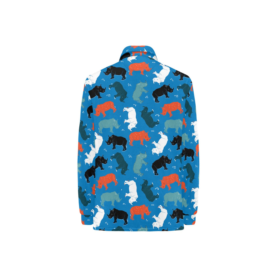 Colorful rhino pattern Women's Long Sleeve Polo Shirt