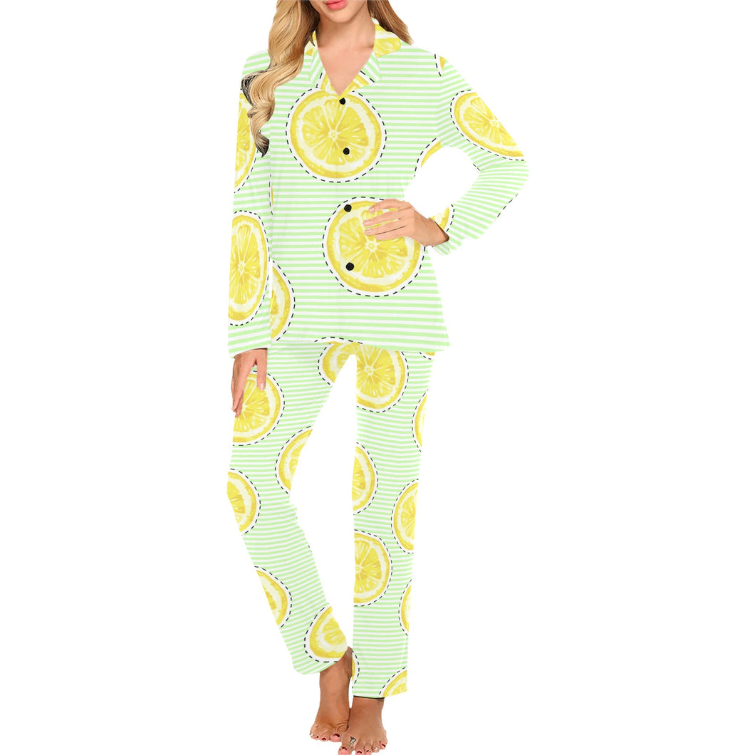 slice of lemon pattern Women's Long Pajama Set