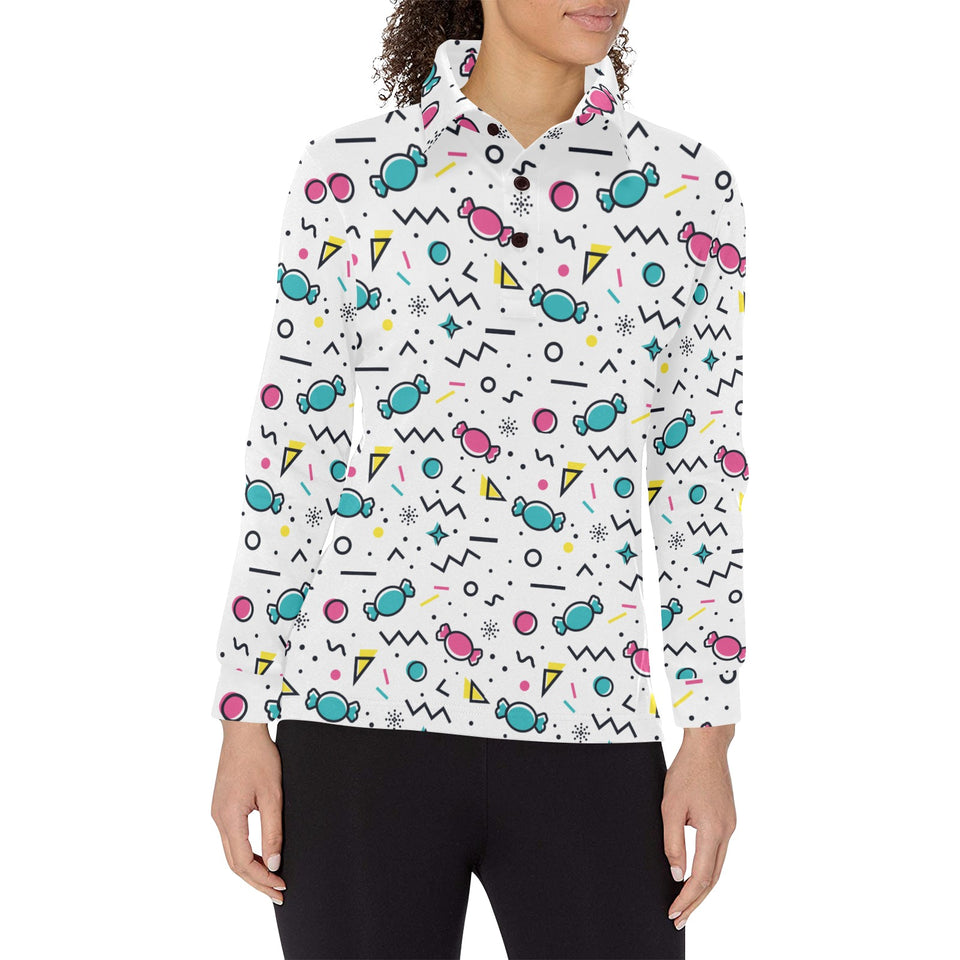 Candy design pattern Women's Long Sleeve Polo Shirt