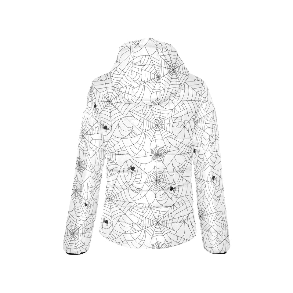 Spider web cobweb pattern white background Women's Padded Hooded Jacket