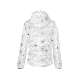 Spider web cobweb pattern white background Women's Padded Hooded Jacket