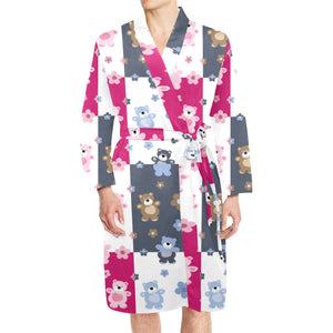 Teddy Bear Pattern Print Design 03 Men's Long Sleeve Belted Night Robe