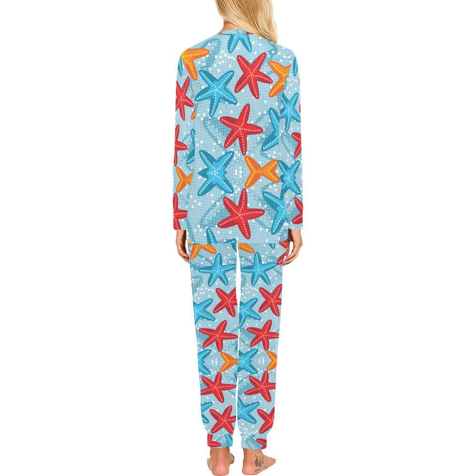 Blue red orange starfish pattern Women's All Over Print Pajama Set