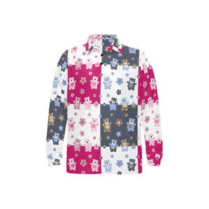 Teddy Bear Pattern Print Design 03 Men's Long Sleeve Polo Shirt